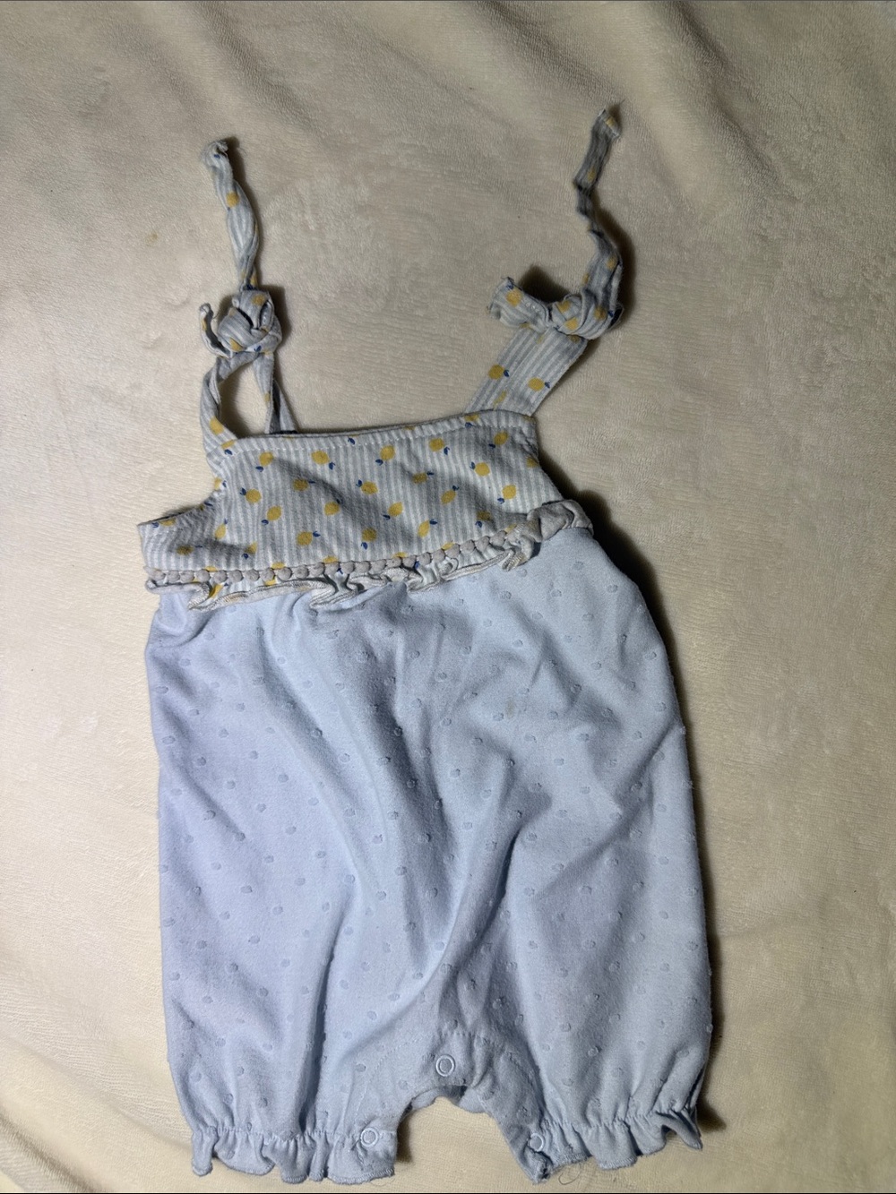 Emily & Oliver Blue Baby Girl Romper with🍋 Lemon Trim